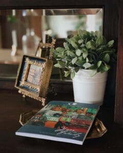 Book is placed on a beautifully decorated table